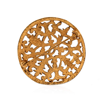 Chanel Vintage Round Cc Brooch Textured Metal