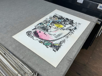 Marc Chagall Reverie " Lithograph Modernism Black & White Pink Ye