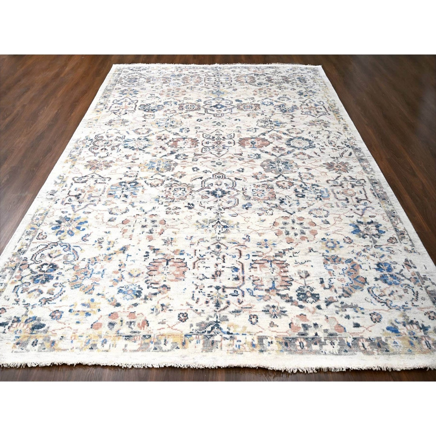 9'9"X14' Ivory Wool Hand Knotted Supple Mahal Design Oriental Rug