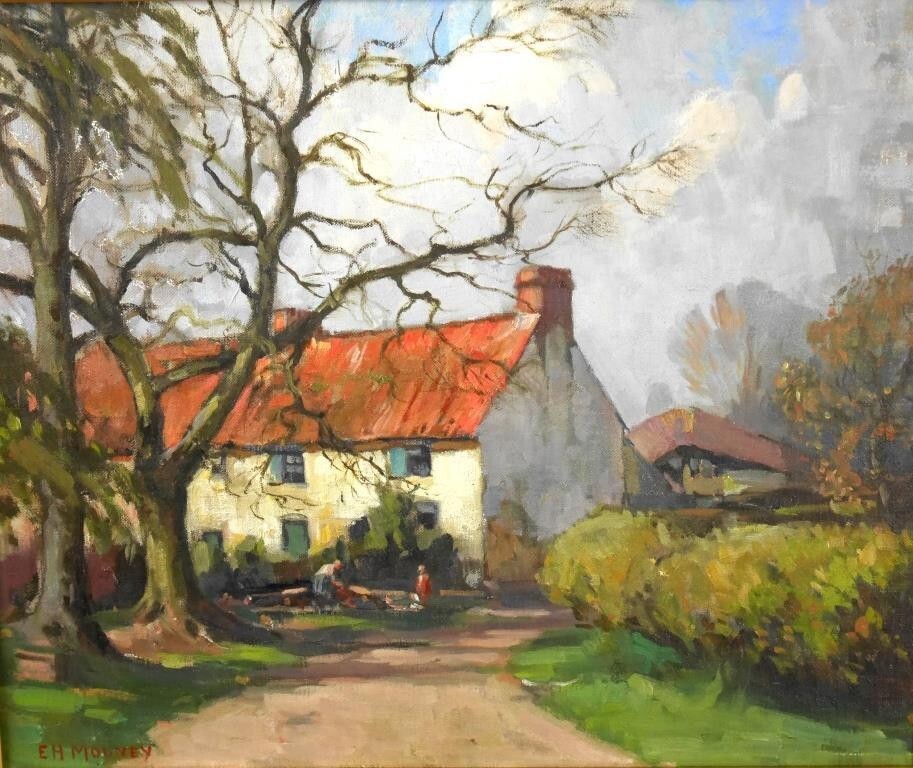 Edward Hartley Mooney (Uk) 'House With A Red Roof' Original Oil Painting Signed