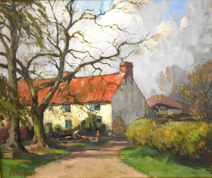 Edward Hartley Mooney (Uk) 'House With A Red Roof' Original Oil Painting Signed