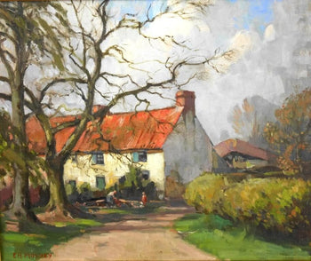 Edward Hartley Mooney (Uk) 'House With A Red Roof' Original Oil Painting Signed