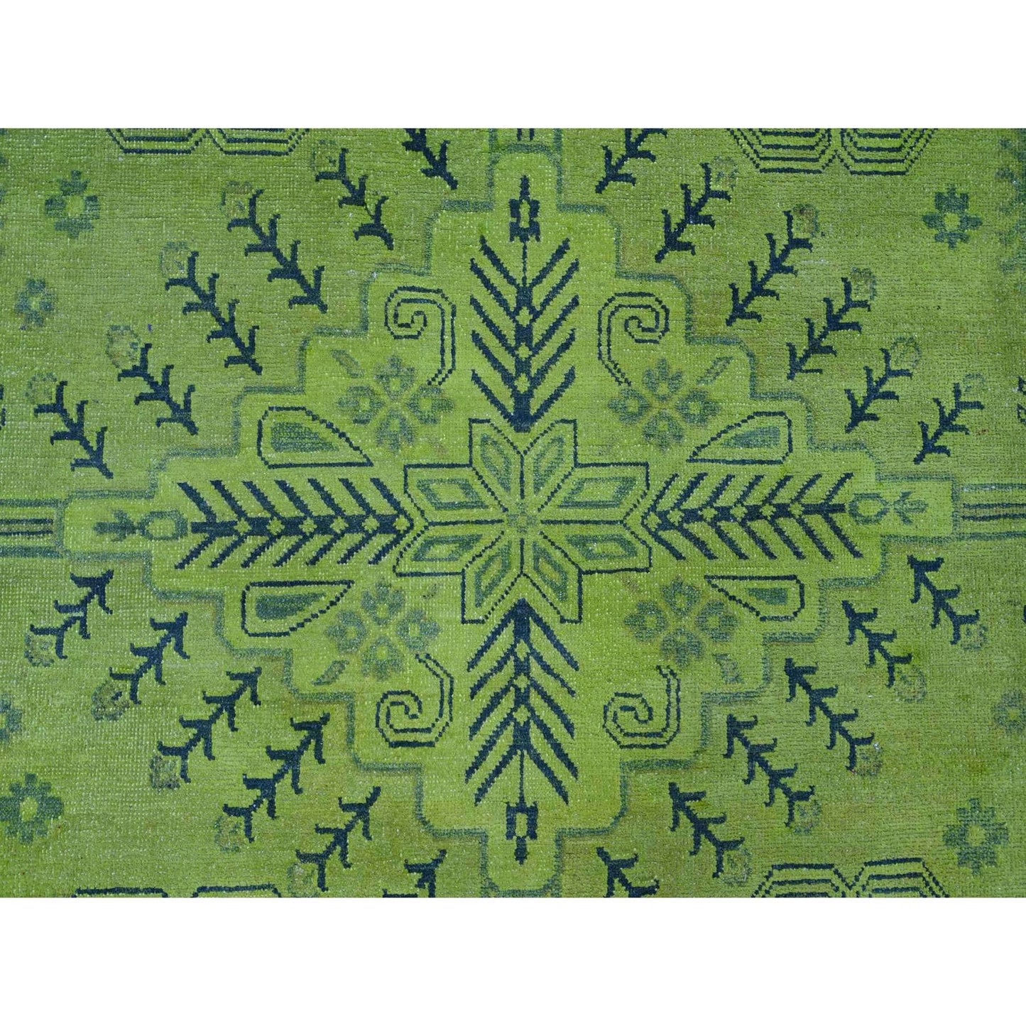 7'9"X9'8" Green Overdyed Kazak Geometric Pattern Hand Knotted Wool Rug
