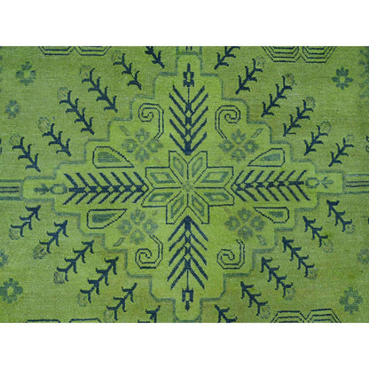 7'9"X9'8" Green Overdyed Kazak Geometric Pattern Hand Knotted Wool Rug