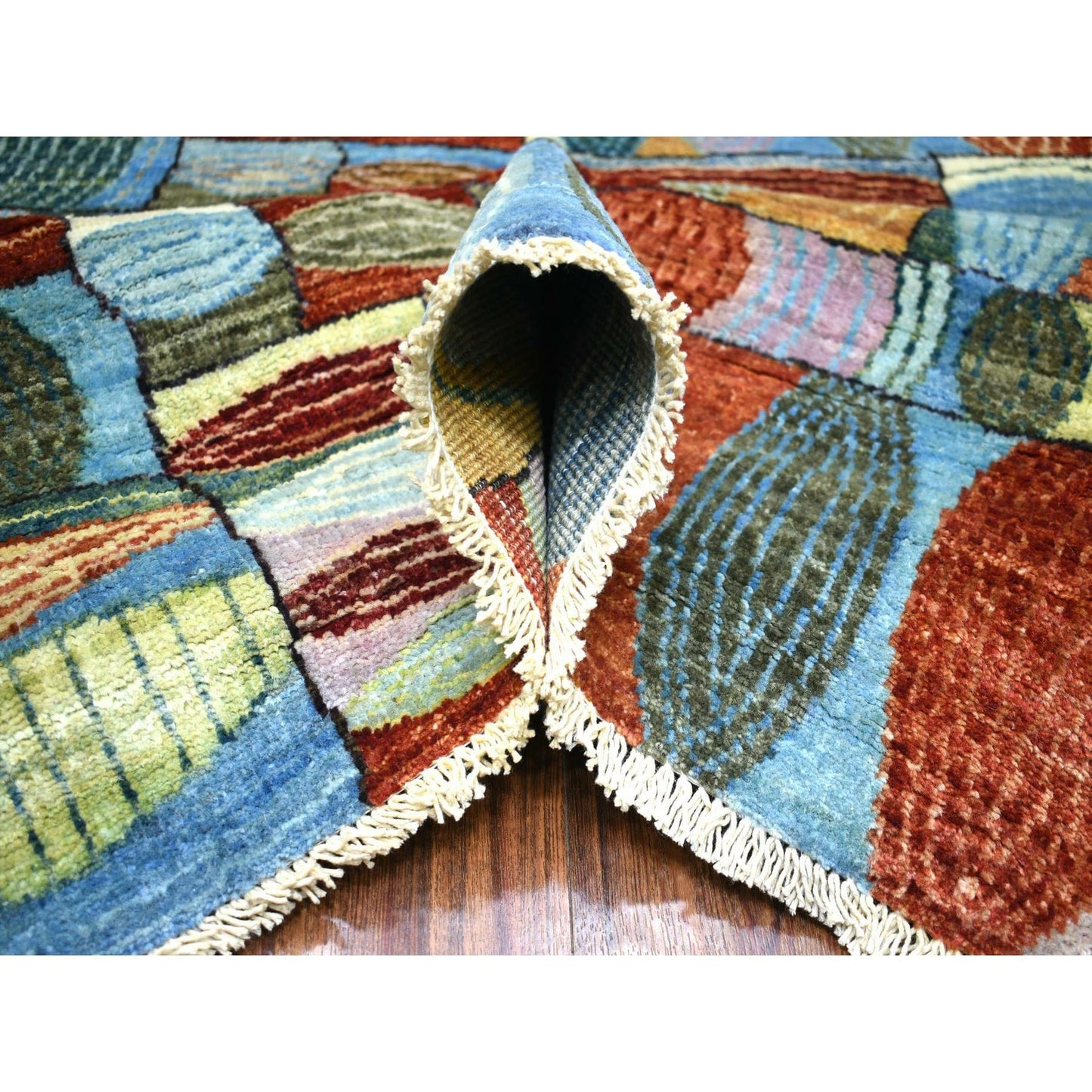 8'X9'9" Colorful Hand Knotted Afghan Kashkuli Gabbeh Hand Spun Wool Rug