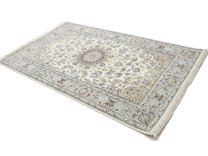 Indo-Nain Cream Floral Medallion Oriental Rug