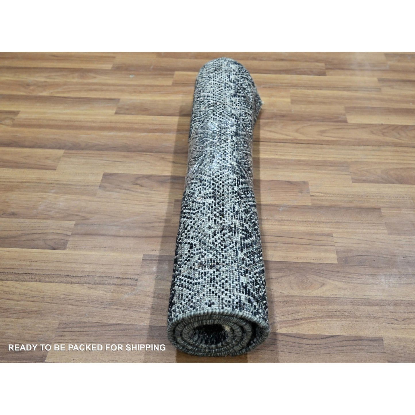 2'X3' Gray Kohinoor With Repetitive Design Hand Knotted Pure Wool Mat Rug