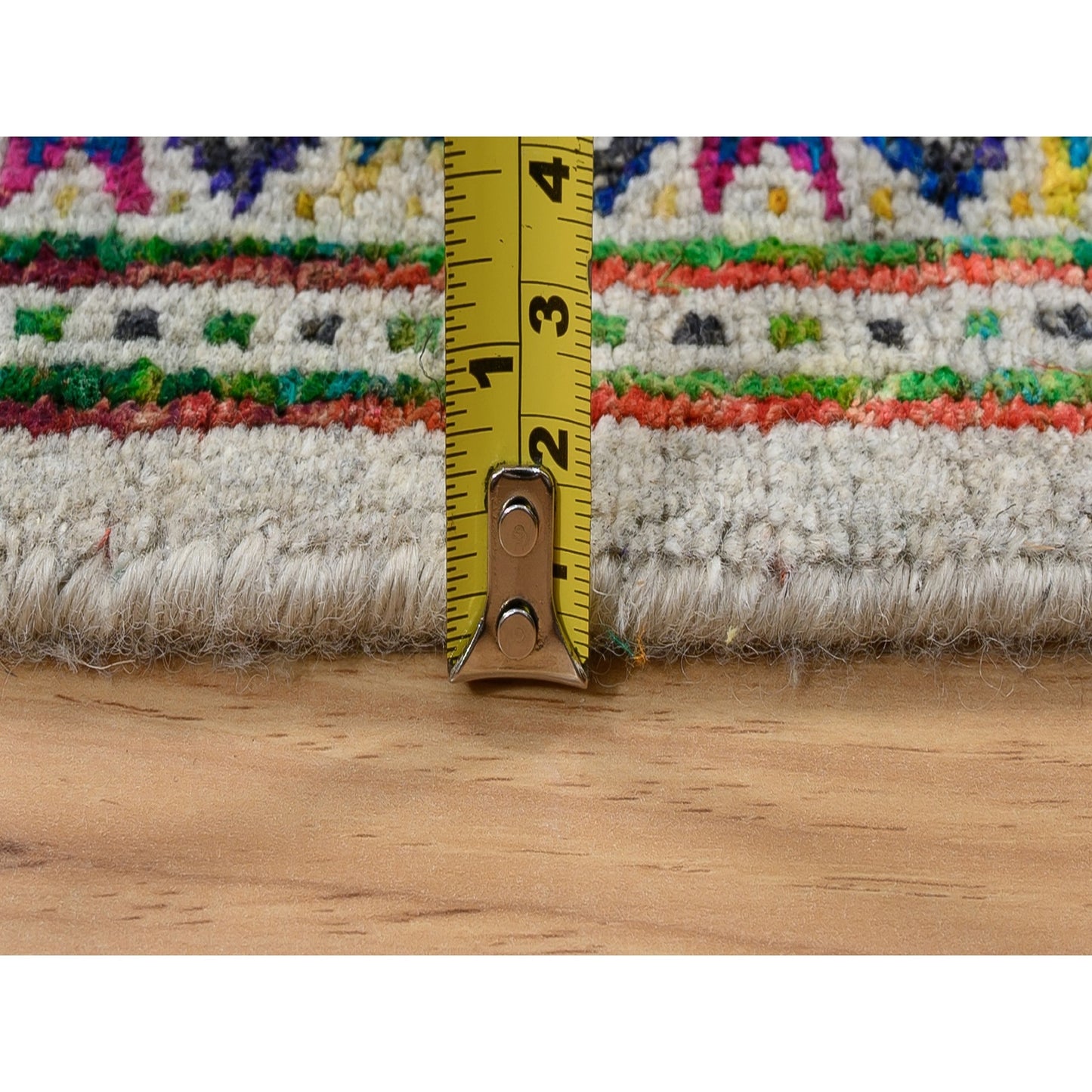 4'X10' Hand Knotted Beige Saroogh Wool And Sari Silk Wide Runner Rug