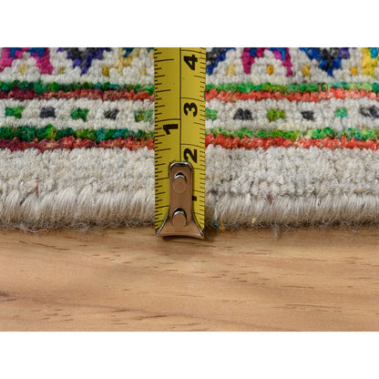 4'X10' Hand Knotted Beige Saroogh Wool And Sari Silk Wide Runner Rug