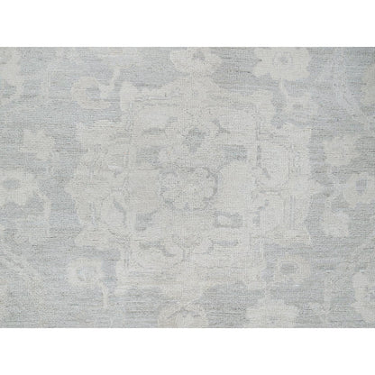 8'9"X11'10" Gray White Wash Peshawar Leaf Design Hand Knotted Pure Wool Rug