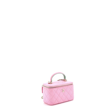 Chanel Classic Top Handle Vanity Case With Chain Quilted Lambskin Small