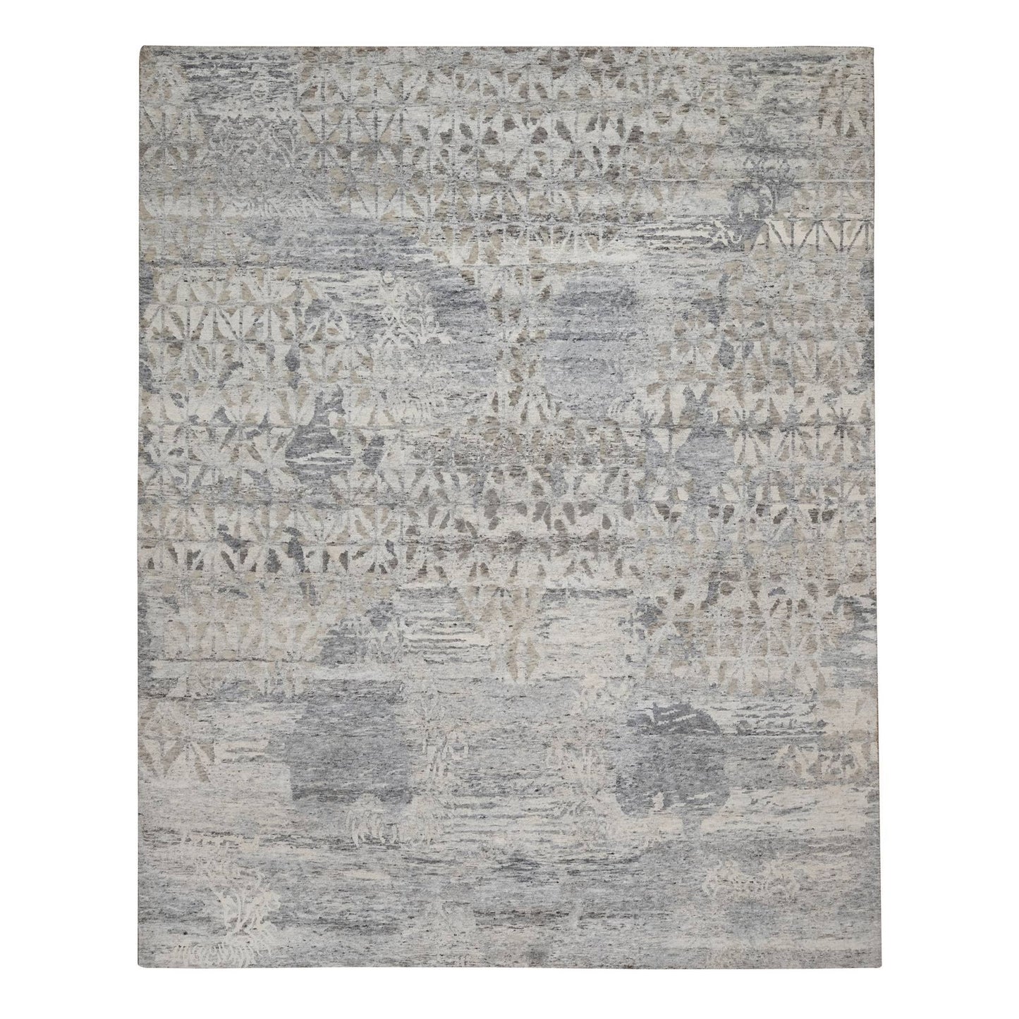 8'X10'1" White Nepali Modern Design Undyed Natural Wool Hand Knotted Rug