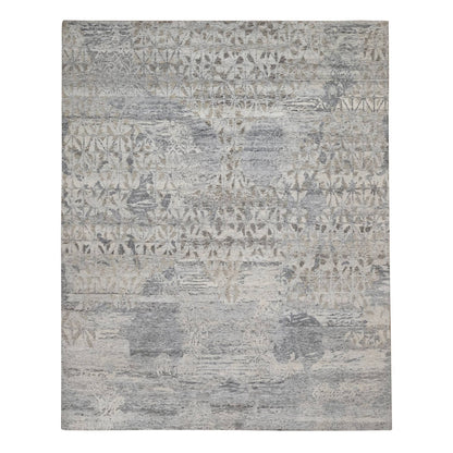 8'X10'1" White Nepali Modern Design Undyed Natural Wool Hand Knotted Rug