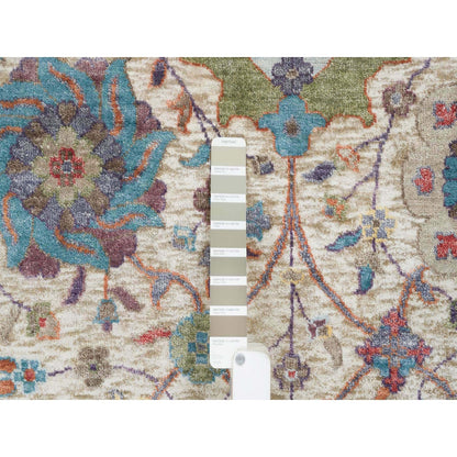 8'3"X10'3" Ivory Hand Knotted Tebraz Vase Silk With Wool Rug