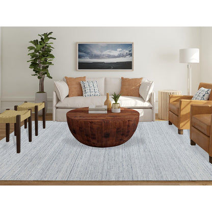 9'X12' Misty Gray Modern Striae Design,Natural Wool Hand Loomed Rug