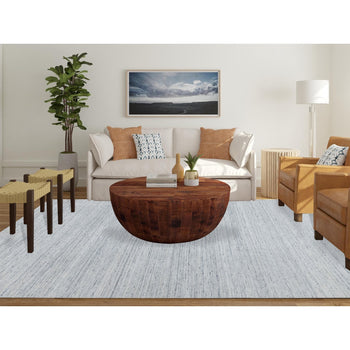 9'X12' Misty Gray Modern Striae Design,Natural Wool Hand Loomed Rug