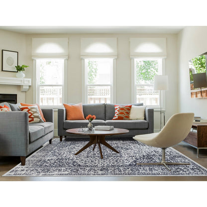 8'X10' Black Hand Loomed Erased Serapi Heris Design Wool And Silk Rug