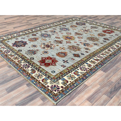 7'10"X9'10" Silver Blue Afghan Super Kazak Natural Wool Hand Knotted Rug