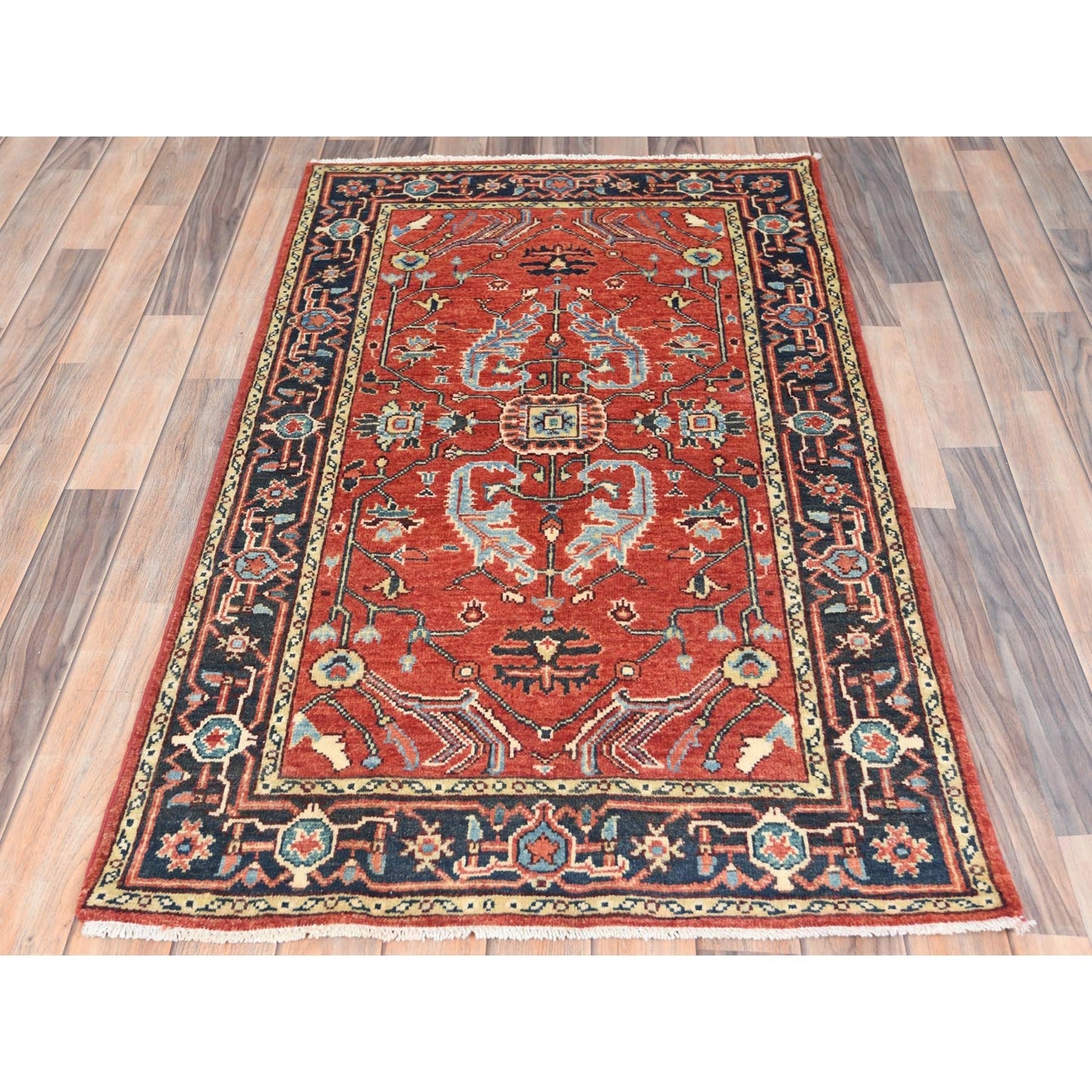 3'X4'10" Red Afghan Peshawar Heris Wool Hand Knotted Oriental Rug
