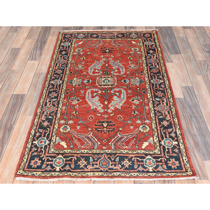3'X4'10" Red Afghan Peshawar Heris Wool Hand Knotted Oriental Rug