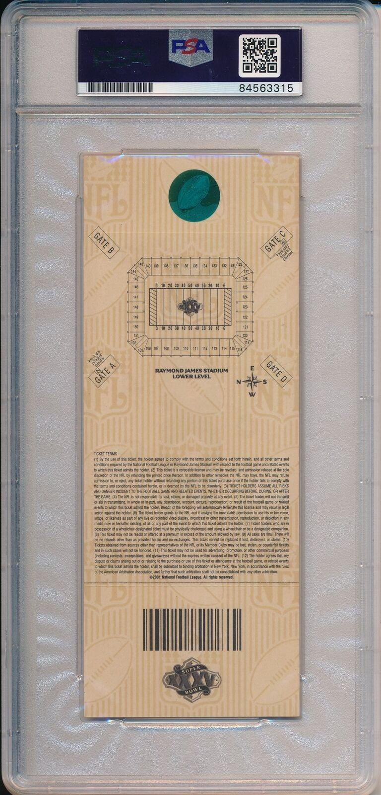 Super Bowl Xxxv Full Ticket Signed By Ravens Mvp Ray Lewis Hof Psa/Dna 10 167514