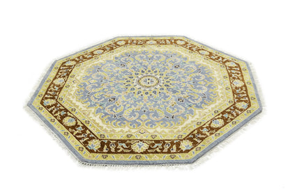 Handmade Oushak Blue Wool Octagon Floral Design 6X6 ft Oriental Home Carpet