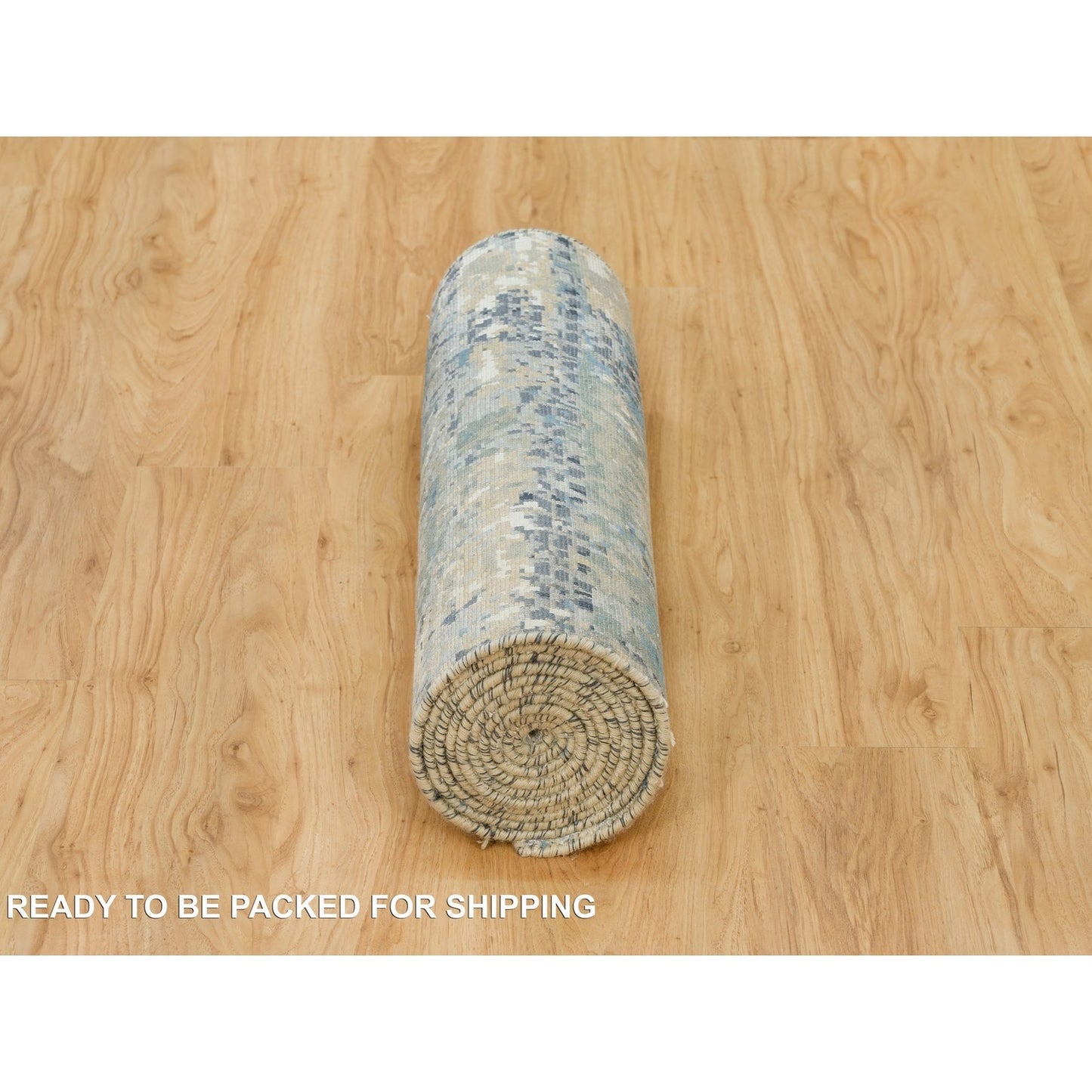 2'6"X12' Nevada Gray Wool And Silk Hand Knotted Modern Design Runner Rug