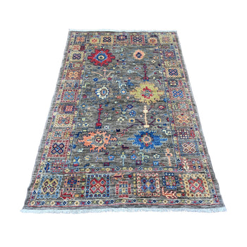 Rug 4'x6' Gray Peshawar Ziegler Mahal Design Hand Knotted Pure Wool