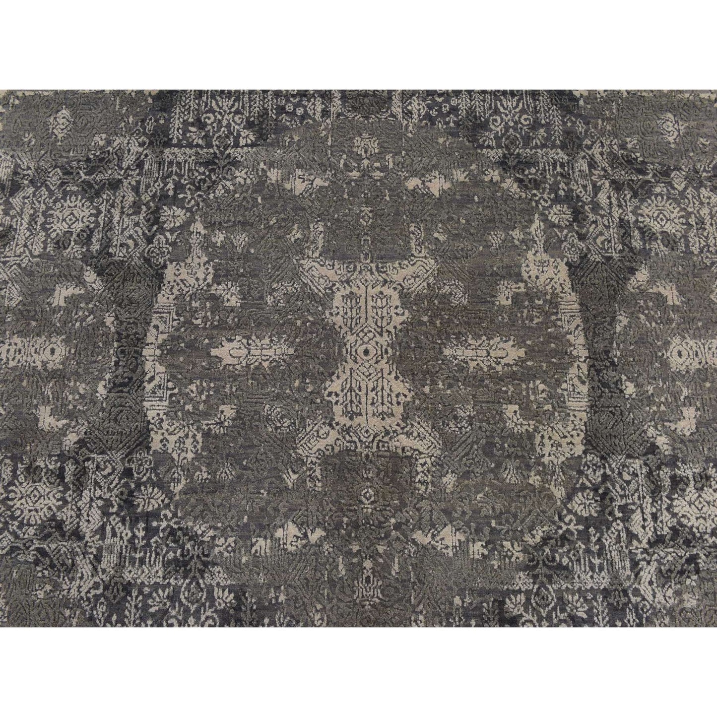 6'1"X9'2" Sonic Gray Jewelry Design Wool And Silk Hand Knotted Modern Rug