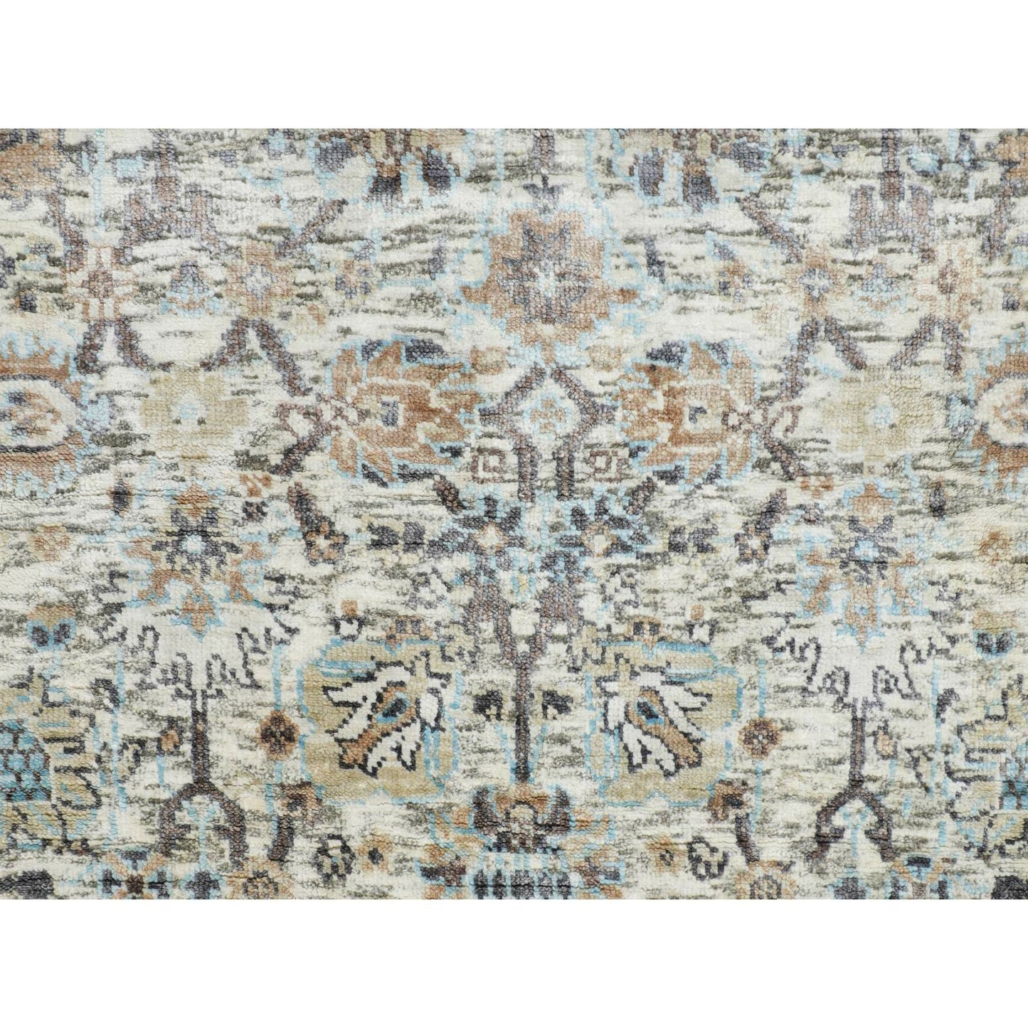 2'6"X6'2" Ivory Silk With Textured Wool Hand Knotted Runner Fine Rug