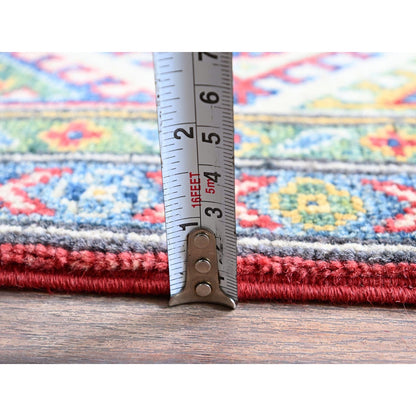 4'10"X6'6" Red Kazak Geometric Pattern Hand Knotted Soft Wool Oriental Rug