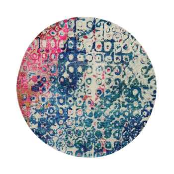 4'X4' Blue With All Over Colorful Peacock Design Round Oriental Rug