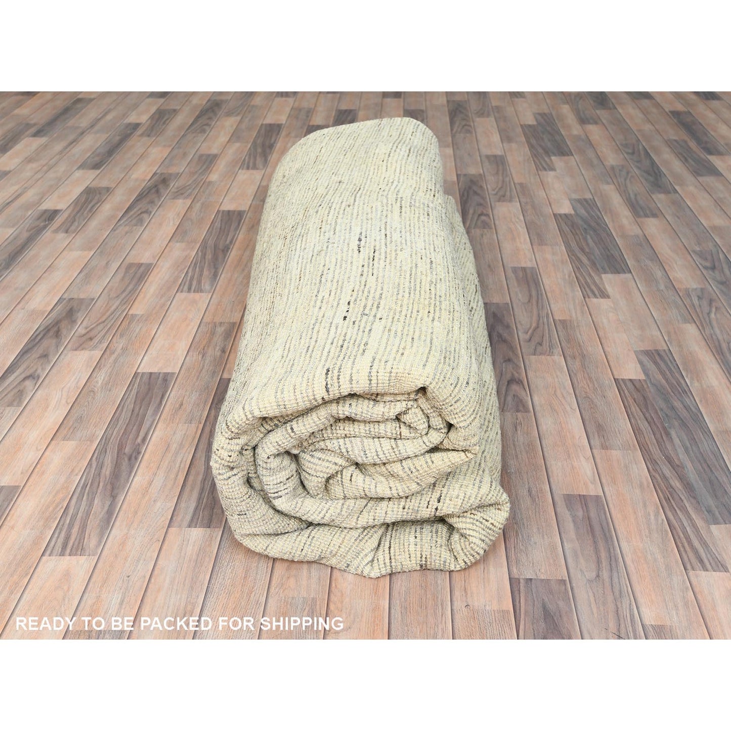 13'6"X13'6" Beige Shaggy Moroccan Wool Hand Knotted Round Rug
