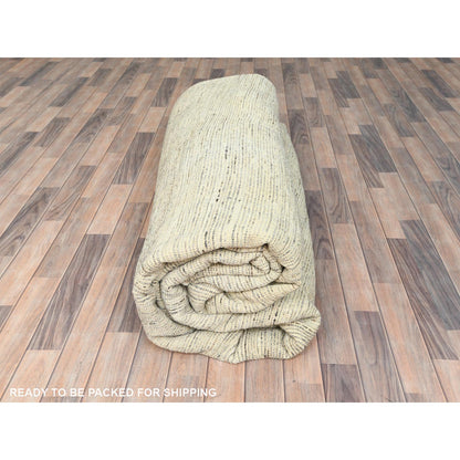 13'6"X13'6" Beige Shaggy Moroccan Wool Hand Knotted Round Rug
