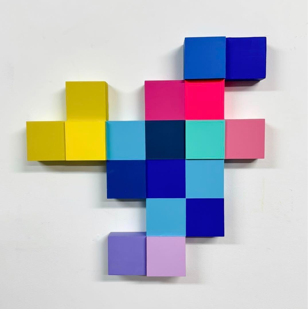 Makers Space "Stay Pixelated" Unique Work Acrylic On Custom Panel  Pixel-18H0