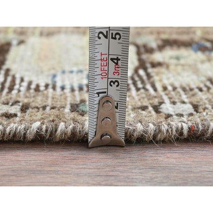 3'5"X9'2" Beige Hand Old Vintage Farsian Amadan Worn Down Wool Runner Rug
