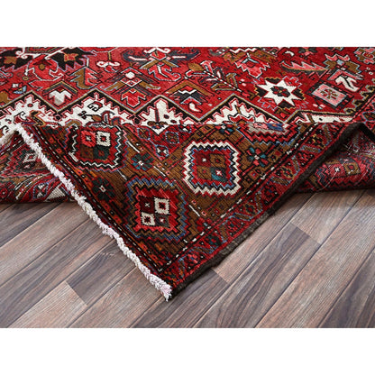 10'X12'4" Ruby Red Vintage Zoroastrian Heris Wool Hand Knotted Clean Rug