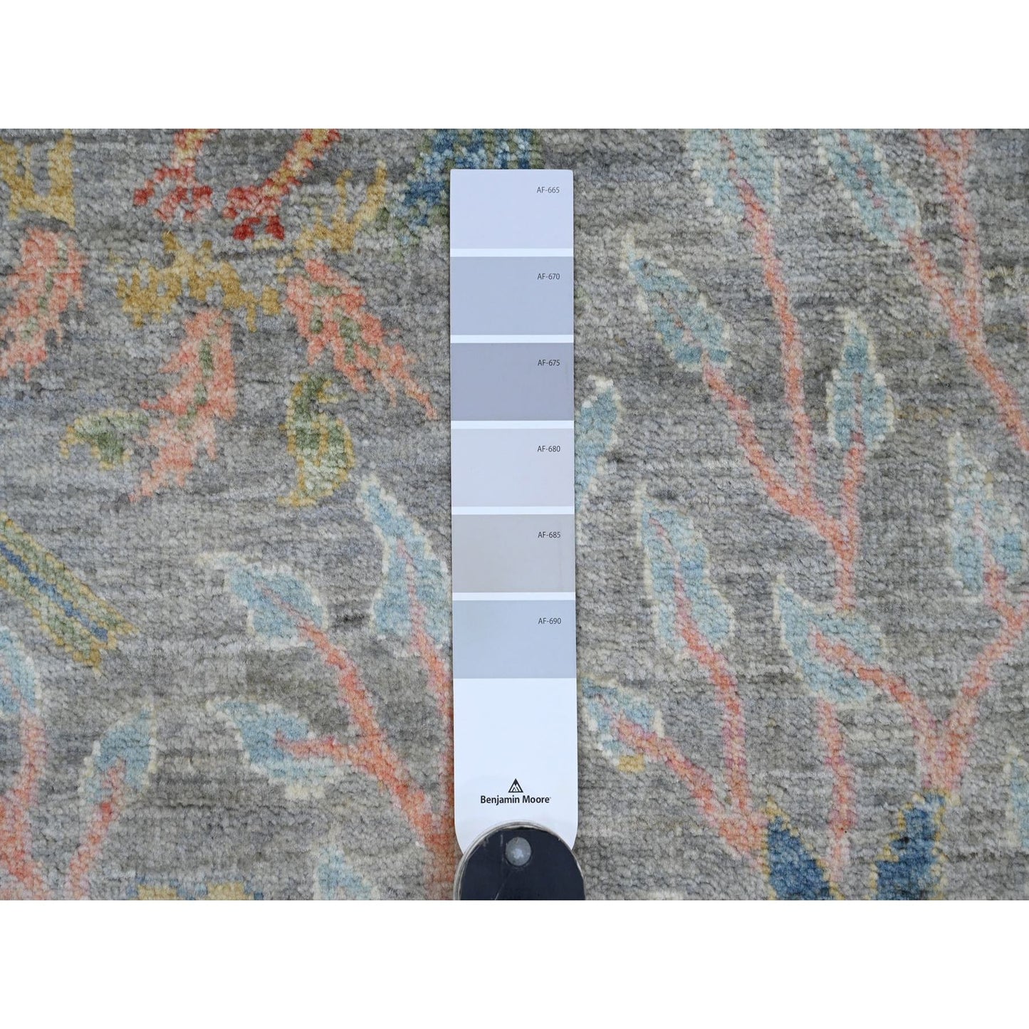 6'X12' Gray Peshawar Birds Design Hand Knotted Soft Wool Runner Rug