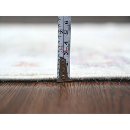 3'1"X22'4" White Angora Oushak Leaf Design Hand Knotted Wool Runner Rug