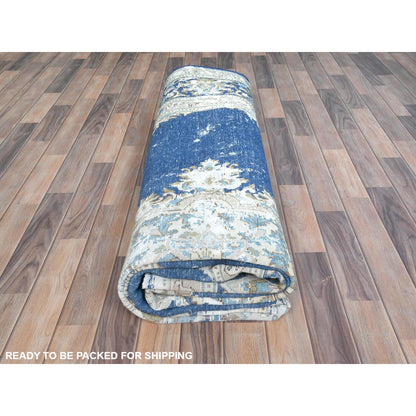 8'9"X12' Blue Wool Hand Knotted Shabby Chic Distressed Old Farsian Rug