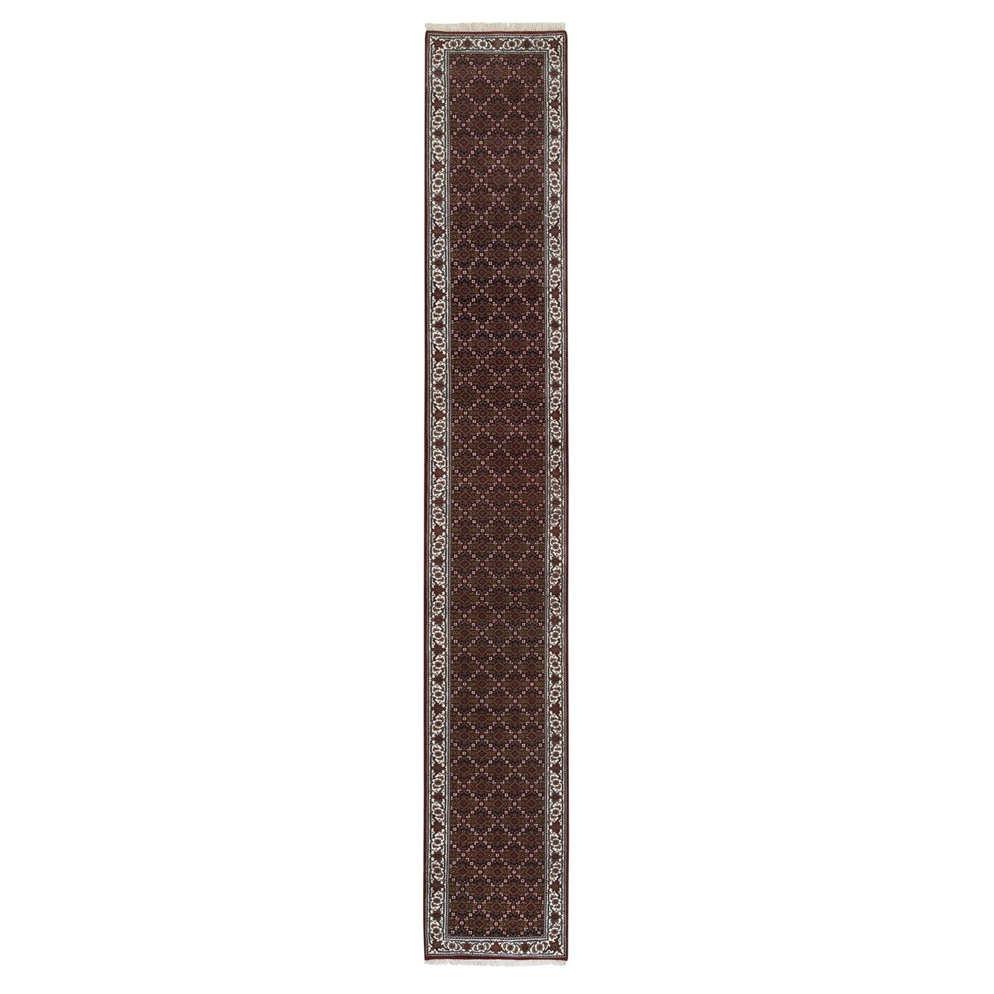 2'1"X13'10" Red Herrita Wool And Silk 175 Kpsi Hand Knotted Runner Rug