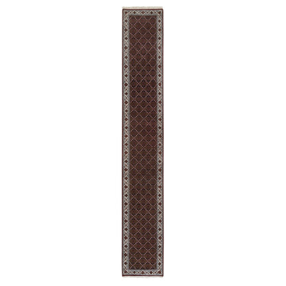 2'1"X13'10" Red Herrita Wool And Silk 175 Kpsi Hand Knotted Runner Rug