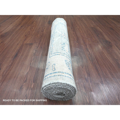 2'9"X9'2" Gray Hand Knotted Angora Oushak All Over Design Wool Runner Rug