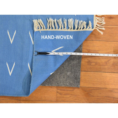 Modern 4'3"x6'6" Blue Vintage Durrie Kilim Pure Wool Hand Woven Rug with