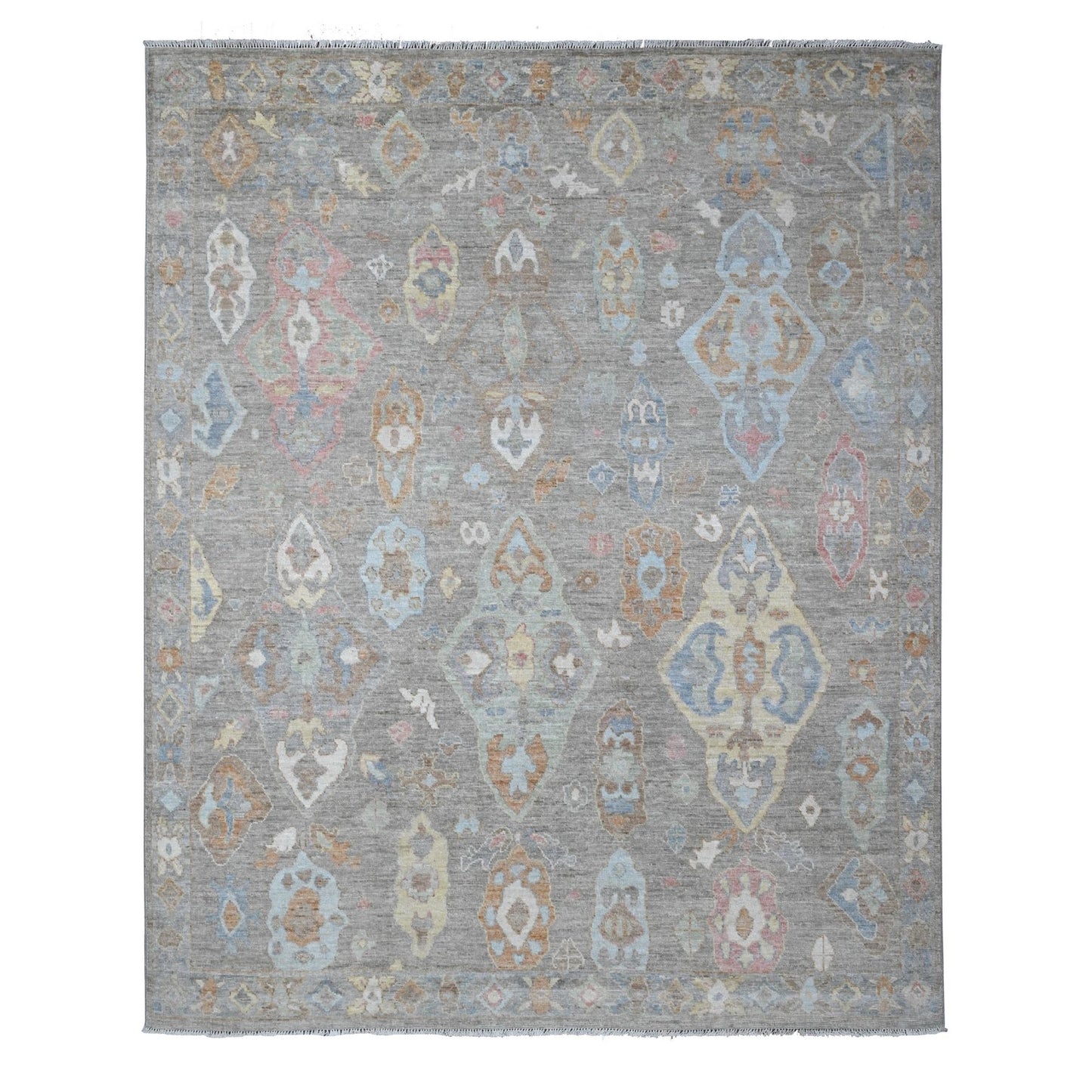 8'X9'8" Anvil Gray Extra Soft Wool Weft Afghan Angora Oushak Oriental Rug