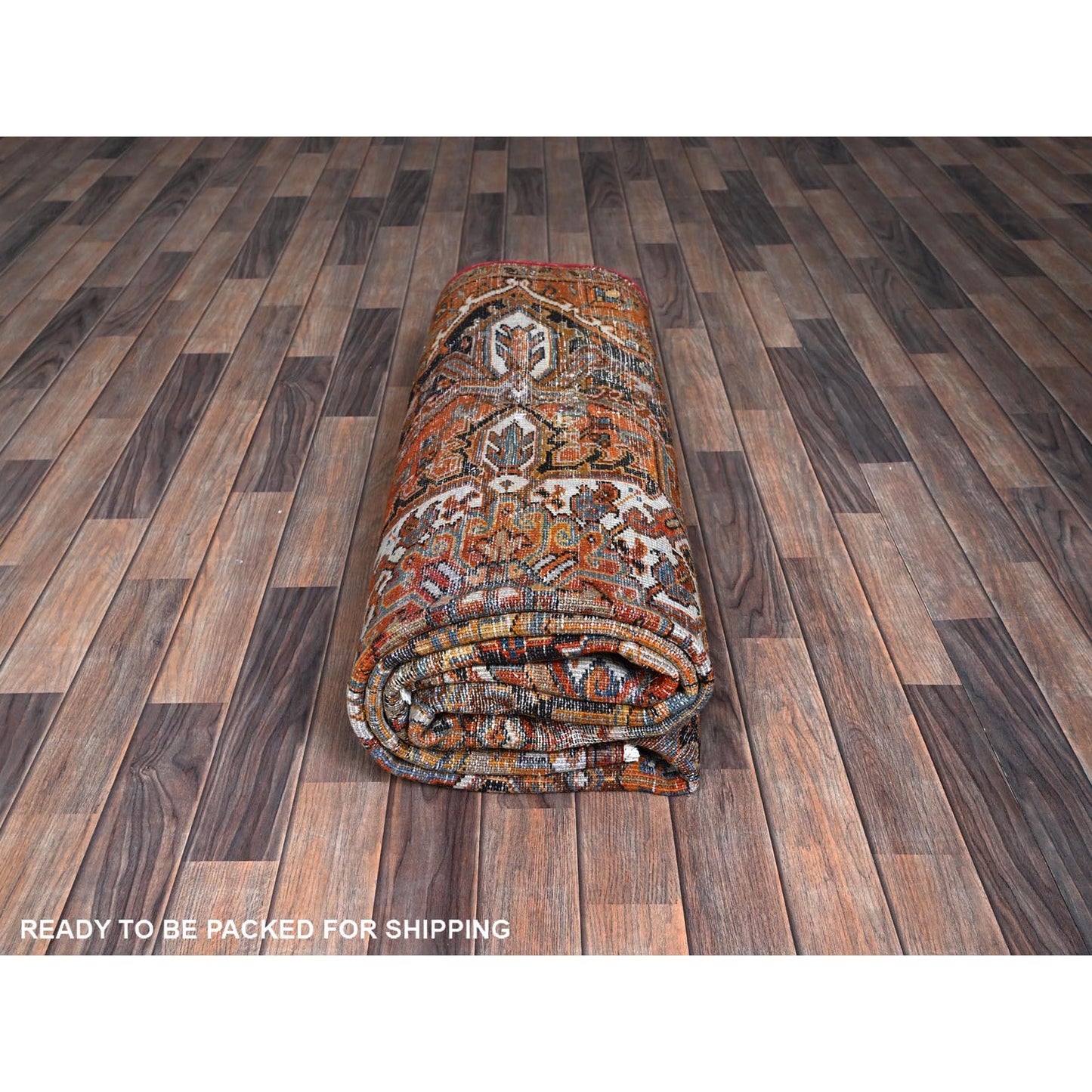 6'10"X10'8" Orange Vintage Zoroastrian Heris 100% Wool Hand Knotted Rug