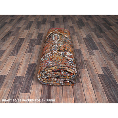 6'10"X10'8" Orange Vintage Zoroastrian Heris 100% Wool Hand Knotted Rug