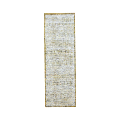 2'7"X8'2" White & Gold Hand Knotted Oxidized Grass Design Wool Runner Rug