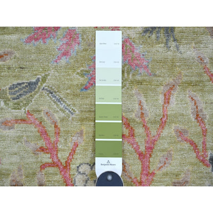 2'6"X7'8" Green Soft Wool Rug Birds Of Paradise Design Hand Knotted Runner