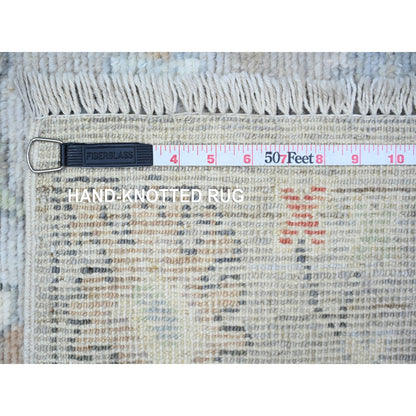 3'1"X10'6" Gray Hand Knotted Afghan Angora Oushak Pure Wool Runner Rug